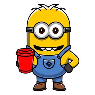 minion holding a red cup in its right hand sticker