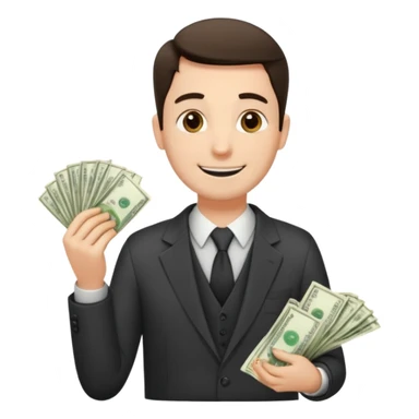 un chef d'entreprise en train de compter sa montagne de billet derrière lui une file de client qui entre dans son magasin pendant qu'à cote un autre chef d'entreprise poche vide pas de client  sticker