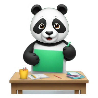 a panda teaching in a classroom with a chalkboard sticker