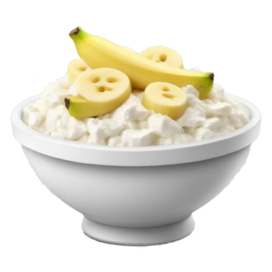 Cottage cheese in a bowl with banana slices as a topping sticker