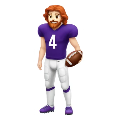 Redhead jesus playing American football wearing purple number 14 sticker