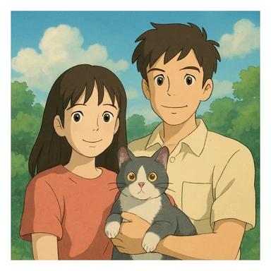 couple with pet posing for photo sticker