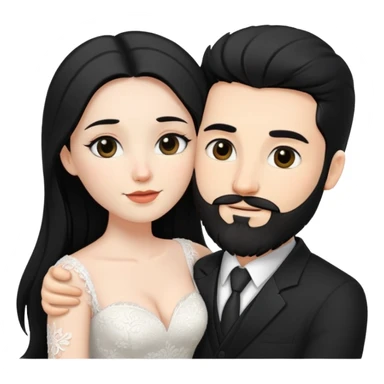 couple of newlyweds hugging, white skin man with black hair and beard; white skin woman with long black hair and black eyes sticker