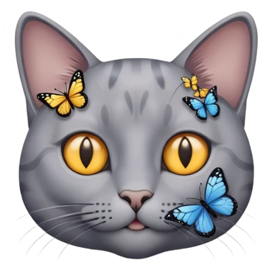 grey cat's face surrounded by butterflies sticker