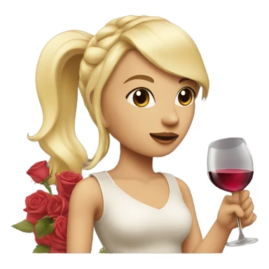 Blond girl with high ponytail and bangs holding a rose wine  sticker
