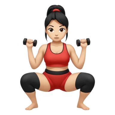 Women with long black ponytail doing a sumo squat with no weights or barbells sticker