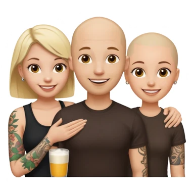 throuple blonde female brunette female with tatted bald male sticker