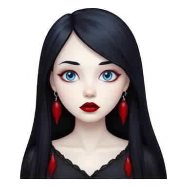 Gothic girl, pale ghost skin, light blue eyes, red round lips and long straight black hair. sticker