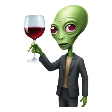 Person with a glas of wine and AN alien sticker