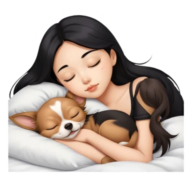Coquette teenage cute asian black hair girl sleeping with brown longhair chihuahua  sticker