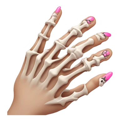 Pretty skeleton 5 fingers hand with pink nails manicure girly design but stylish minimalistic sticker