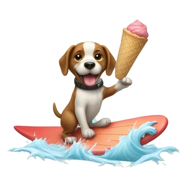Dog surfing with ice cream cone while catching a fish sticker