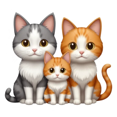 3 different coloured tiny short haired cats, including a dark grey and white cat, a ginger and white and a brown tabby and white sticker