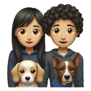 Asian girl, which has straight hair, and black boy, which had curly hair, with a dog sticker