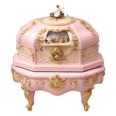 Vintage rococo light pink music box with ballerina sticker