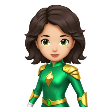 green Power Ranger Asian girl with dark brown wavy hair sticker
