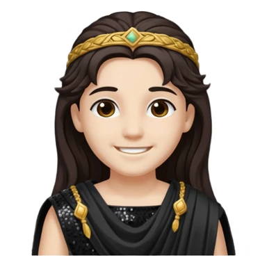 Libera from Roman Deities with long dark brown hair, black sequin toga sticker
