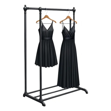 metal clothing rack with a formal black dress hanging sticker
