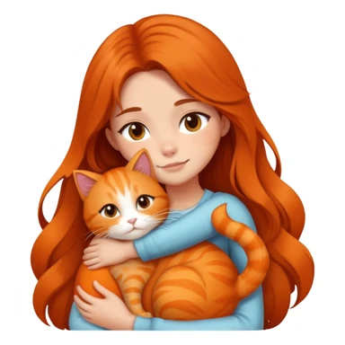 girl with long hair hugging an orange cat sticker