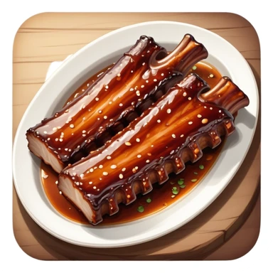 cinematic-realistic-barbeque-ribs-dish-emoji,-depicted-as-succulent,-slow-cooked-ribs-with-a-sticky-smoky-glaze-rendered-with-rich-textures-and-dynamic,-appetizing-lighting. baby back spare ribs sticker
