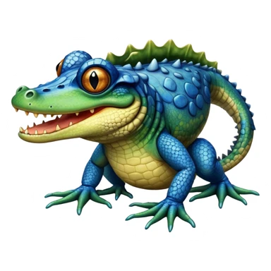 a dog that has black eyes and a blue tail, the head of a crocodile and the legs of a frog sticker