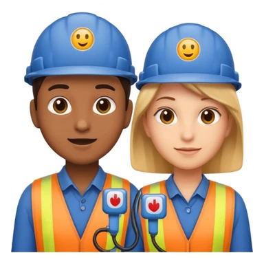 create a realistic emoji of two working packaging workers switching position with a switch symbol between them sticker