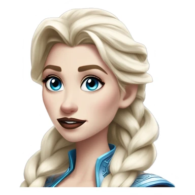 Warcraft geeky computer Elsa in Marvel Avengers style, oil paint, mysterious eyes, intricate lips, masterpiece pose, odd perspective, beautiful, desirable, logical sticker
