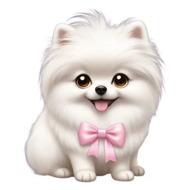 A white little Pomeranian with a cute little light pink bow on her hair sticker