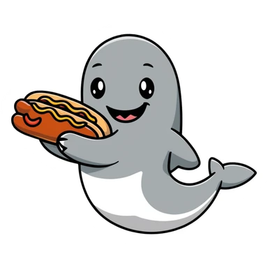 Hotdog character smiling in a shark costume  sticker