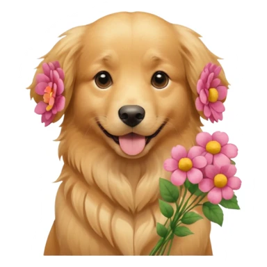 dog holding flowers sticker