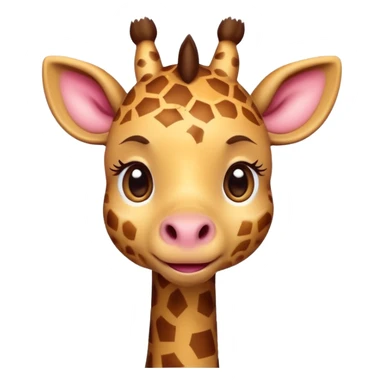 An adorable, blushing giraffe emoji with big, sparkly eyes, a shy smile, and exaggerated rosy cheeks. The design should be ultra-cute, with a rounded face and tiny features. Ideal for 'aww' or 'thanks' reactions in chat. sticker