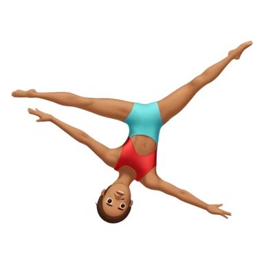 A skilled acrobat mid-air, executing a breathtaking flip with perfect control. The pose radiates strength, balance, and agility. The background suggests a dynamic performance space, with stage lights or a competition arena, emphasizing motion, precision, and teamwork. sticker