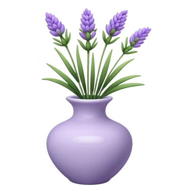 A small white vase holding a single lavender flower with green leaves. sticker