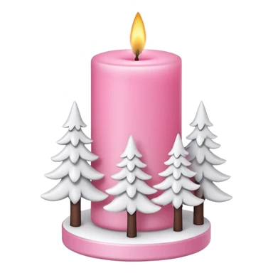 Pink candle holder with white trees and a beautiful white candle sticker
