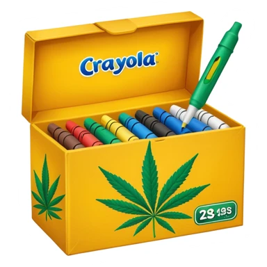 a box of crayola permanent markers with cannabis leaf sticker
