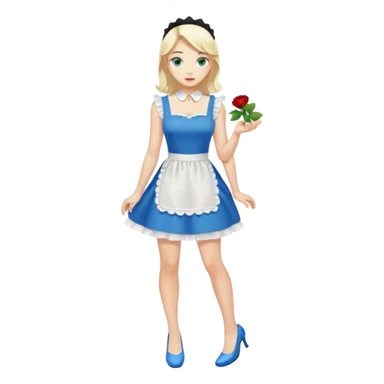 King, black hair, body, legst, blue eyes, shoes, maid blonde hair, green eyes, sexy white short sleveless dress, shoes sticker