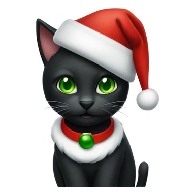 Black cat with green eyes wearing Santa hat sticker