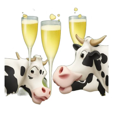 Three smiley cows drinking champagne sticker