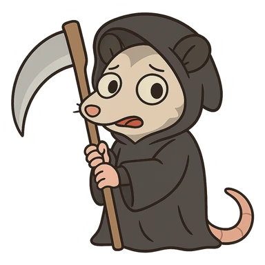 cute cartoon possum dressed up like a grim reaper sticker