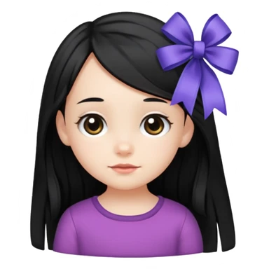 little girl with ribbon hairclip, long black hair sticker