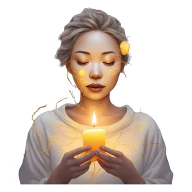 Kintsugi person melting into graffiti galaxies with candles lanterns and fairy lights sticker
