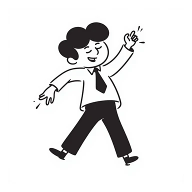 a business man turning his body, black doodle style, suit and tie sticker