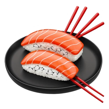 Japanese cuisine humanless avatar in minimalist emoji-style illustration. Sushi and chopsticks, clean lines, red white colors, flat design, calm and modern. sticker