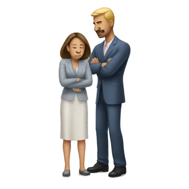 male standing emoji behind woman bowing emoji sticker