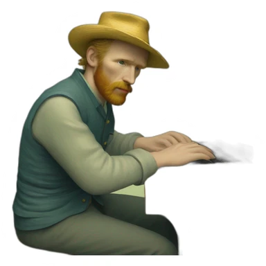 van gogh working on a macbook sticker