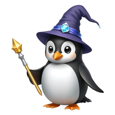 A penguin wearing a wizard hat and holding a magic wand sticker