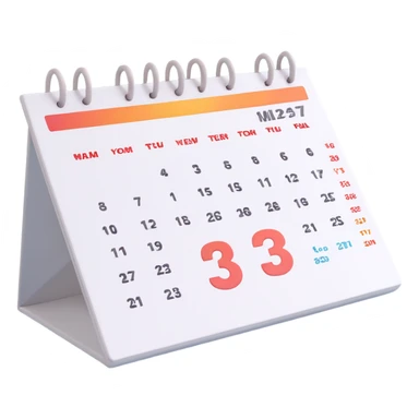 3D calendar, realistic, modern, with visible date blocks, soft shadows, floating effect sticker