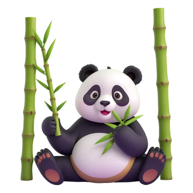 panda eating bamboo in forrest background, close up pose sticker
