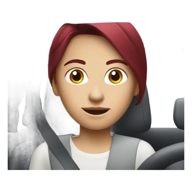White car with a burgundy haired girl driving sticker