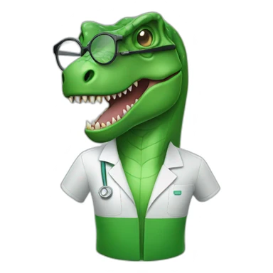 green t-rex head with glasses in lab uniform sticker